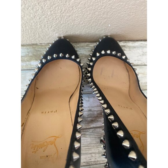 Christian Louboutin Dorispiky Black Leather Spiked Pumps Sz 7.5 with COA -No Box - Picture 6 of 16